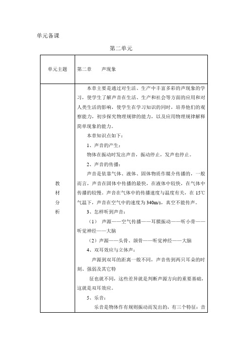 新人教版八年级物理第二章单元备课