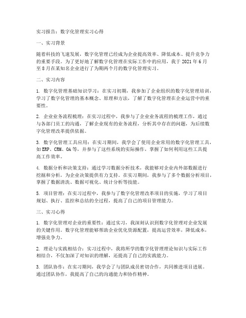 数字化管理实习报告