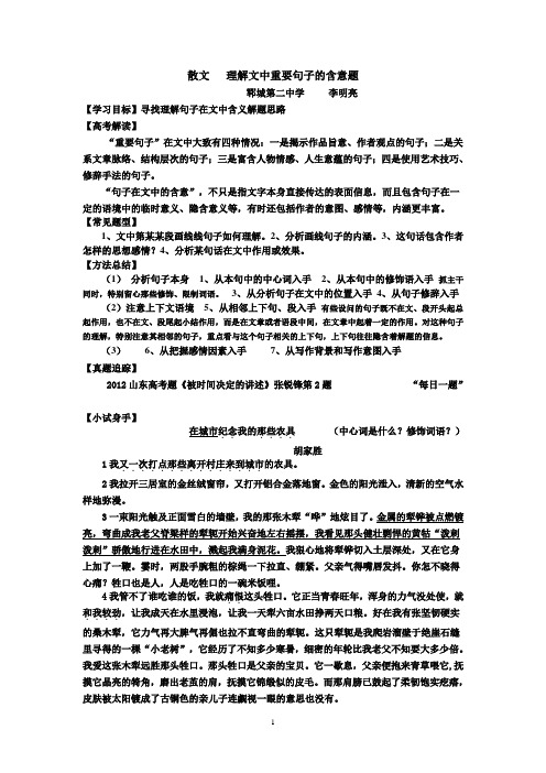 理解文中重要词语或句子的含意题 学案