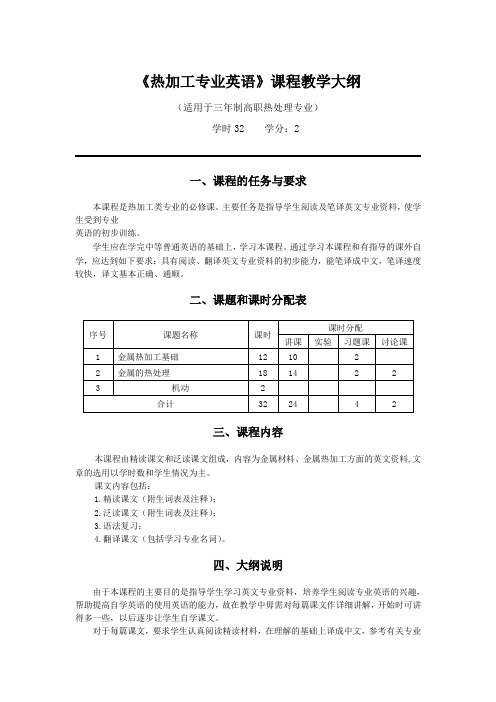 《热加工专业英语》、冲压课程教学大纲 - 副本