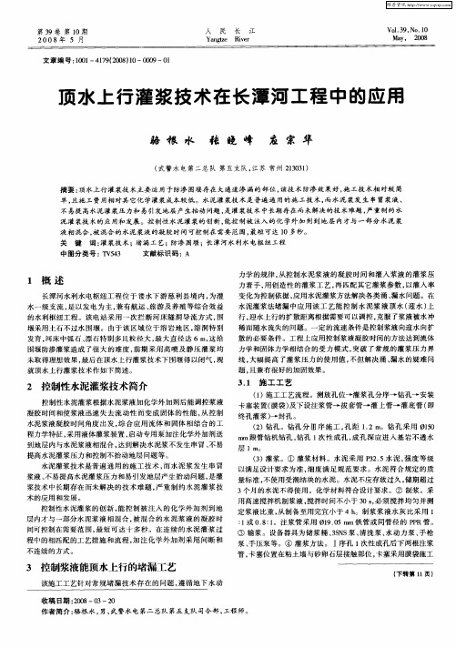 顶水上行灌浆技术在长潭河工程中的应用