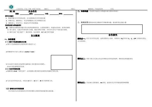 高三生物一轮复习导学案：光合作用