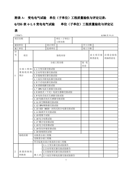 变电电气试验质量验收记录表(全套)