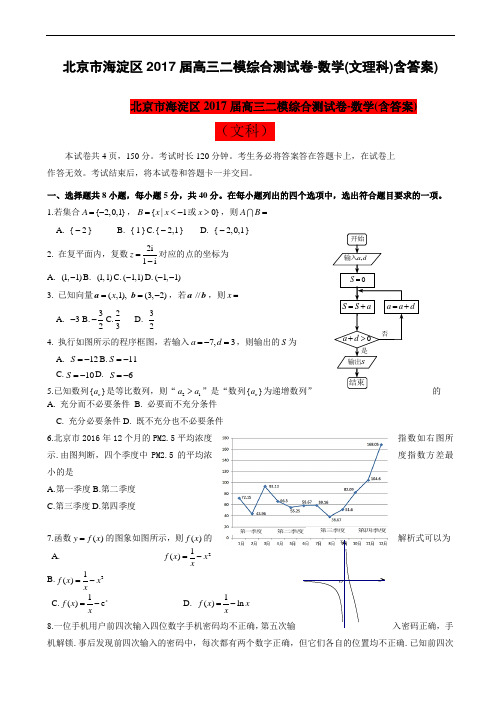 北京市海淀区2017届高三二模综合测试卷-数学(文理科)含答案)