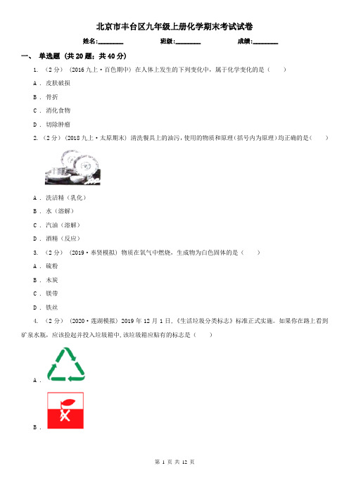 北京市丰台区九年级上册化学期末考试试卷