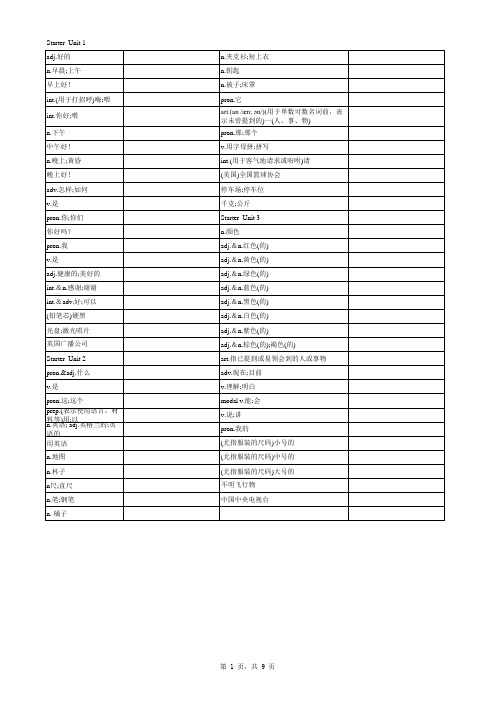 人教版七年级上册英语单词表-(中英文对照)