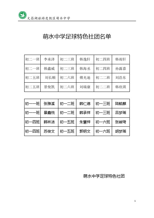 萌水中学足球特色社团名单