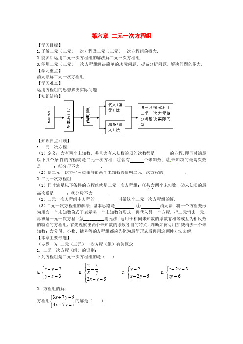 七年级数学下册 第六章 二元一次方程组回顾与反思导学案(新版)冀教版