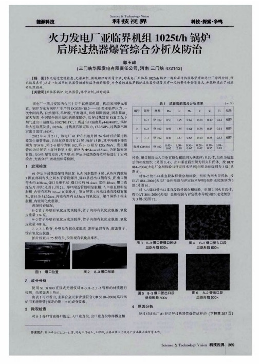 火力发电厂亚临界机组1025t／h锅炉后屏过热器爆管综合分析及防治