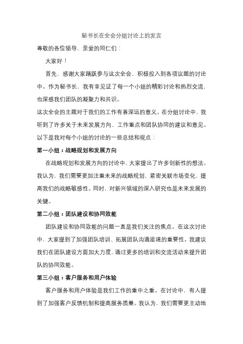 秘书长在全会分组讨论上的发言