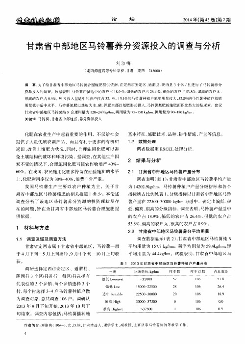 甘肃省中部地区马铃薯养分资源投入的调查与分析