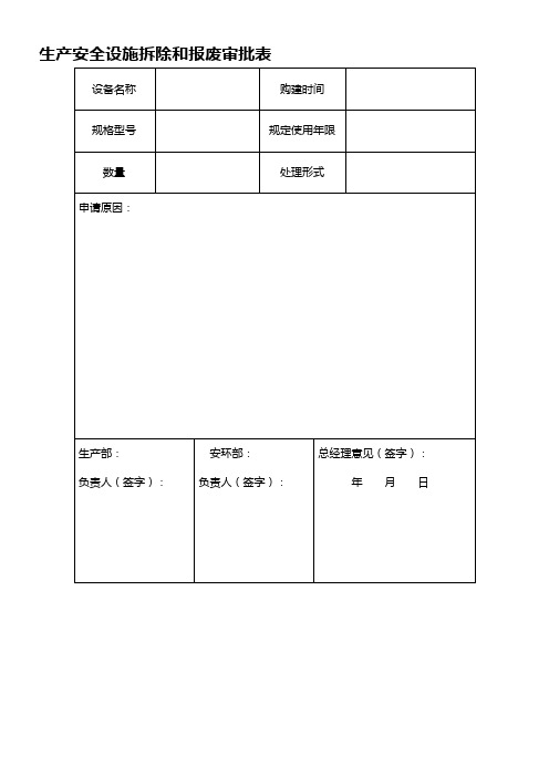 最新安全设施拆除停用和报废审批表