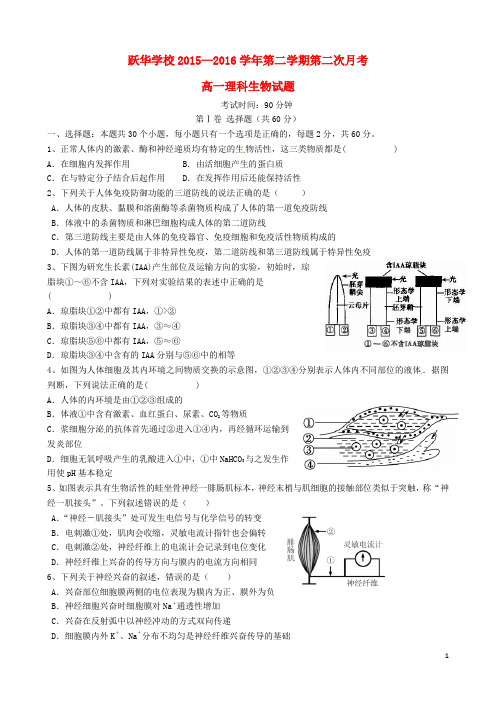 山东省德州市跃华学校2015_2016学年高一生物6月月考试题理(无答案)