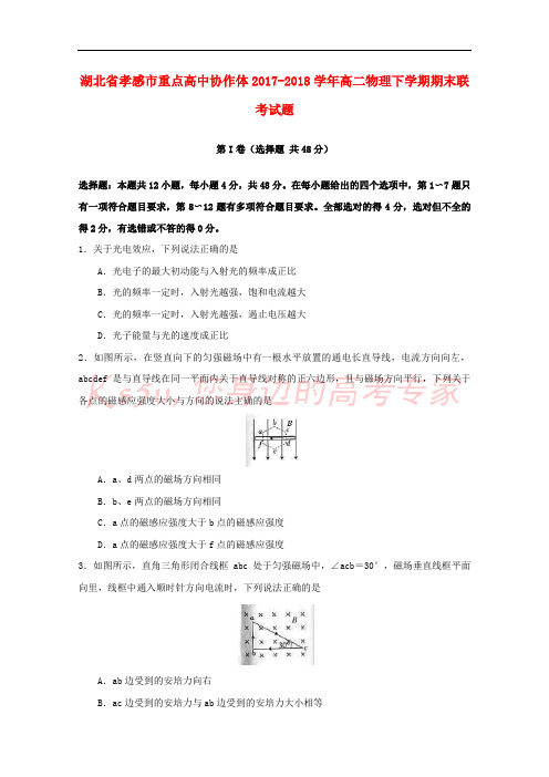 湖北省孝感市重点高中协作体2017-2018学年高二物理下学期期末联考试题