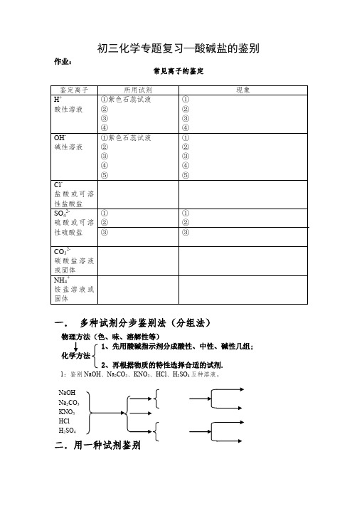 初三化学专题复习—酸碱盐的鉴别