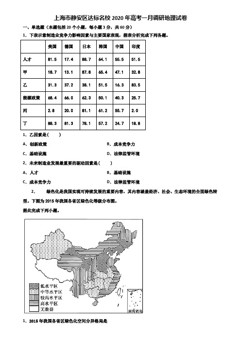 上海市静安区达标名校2020年高考一月调研地理试卷含解析