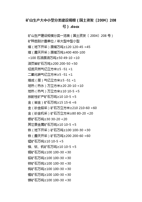 矿山生产大中小型分类建设规模（国土资发〔2004〕208号）.docx