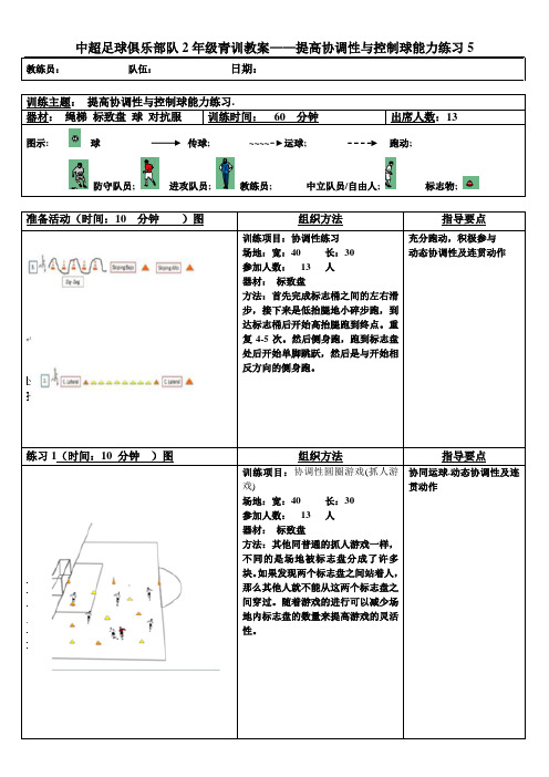 中超足球俱乐部队2年级青训教案——提高协调性与控制球能力练习5