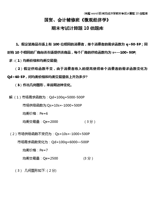 (完整word版)微观经济学期末考试计算题10倍题库