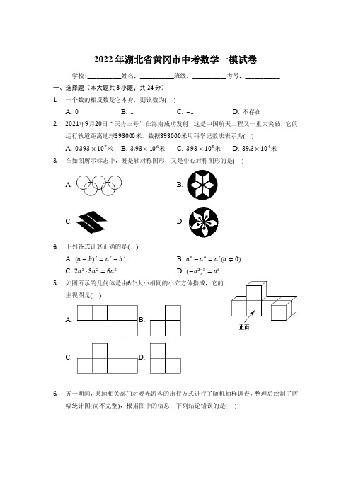 2022年湖北省黄冈市中考数学一模试卷