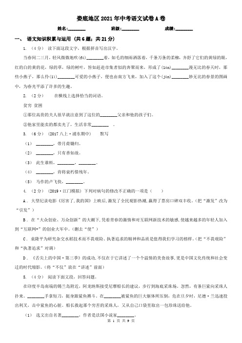 娄底地区2021年中考语文试卷A卷