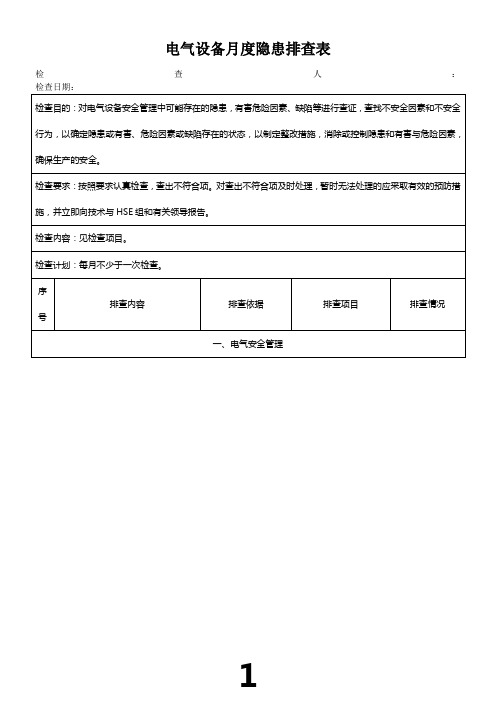 电气、仪表设备月度隐患排查表