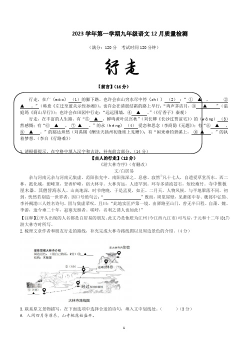 浙江省温州市龙湾区重点中学2023-2024学年九年级上学期12月月考语文试题(含答案)