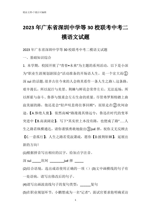 2023年广东省深圳中学等30校联考中考二模语文试题