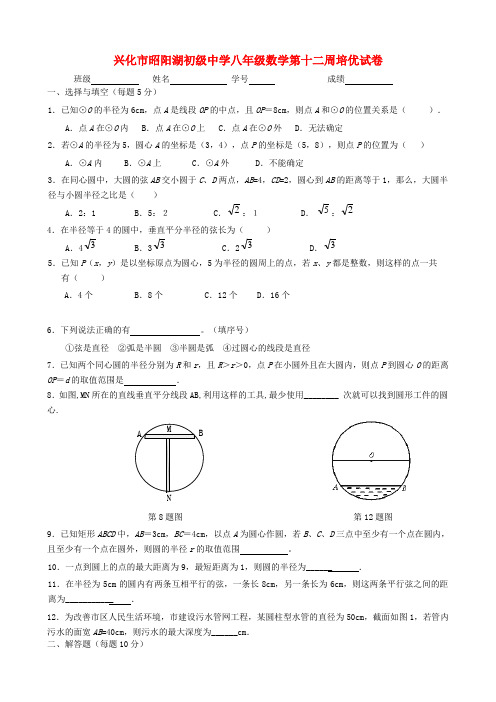 江苏省兴化市昭阳湖初级中学八年级数学下学期第12周培优试卷(无答案) 苏科版