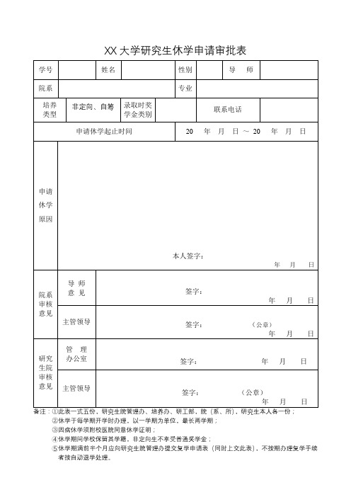 华中师范大学研究生休学申请审批表【模板】