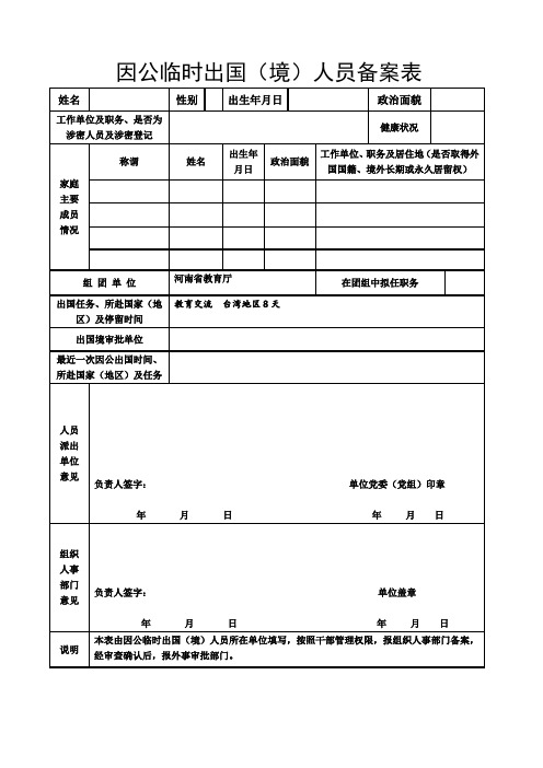 老师--★因公出国(境)政审表格(非厅级教师)