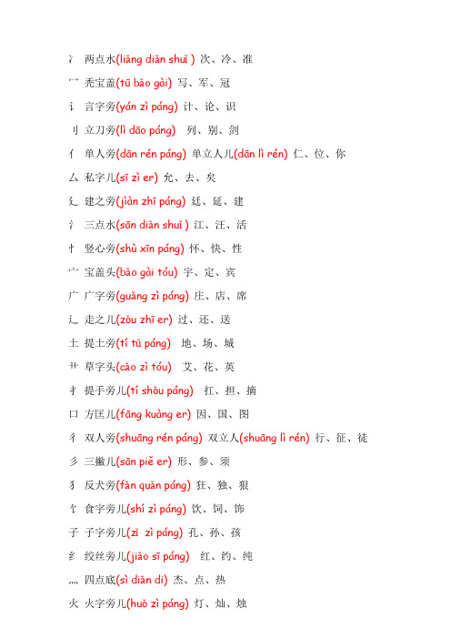 小学一年级汉字偏旁部首名称表