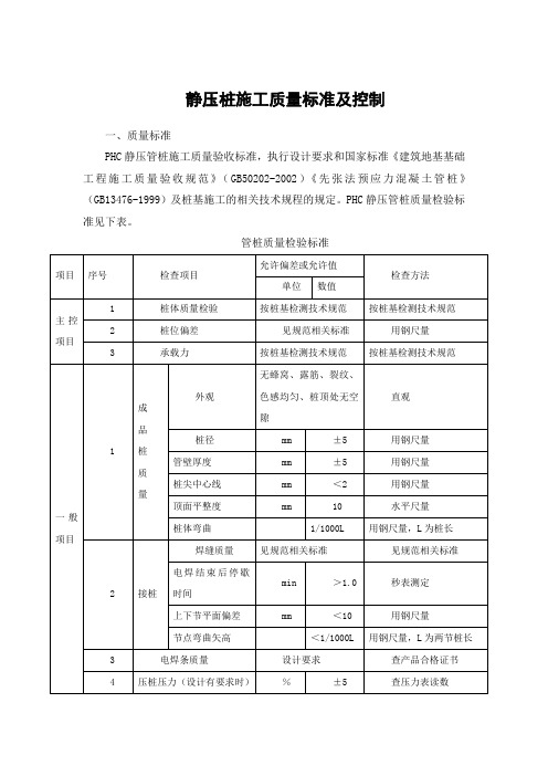 静压桩施工质量标准及控制