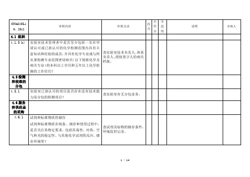 实验室认可内审检查表C化学实验室NASCL10剖析