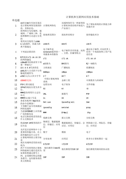 互联网应用技术基础考试试题