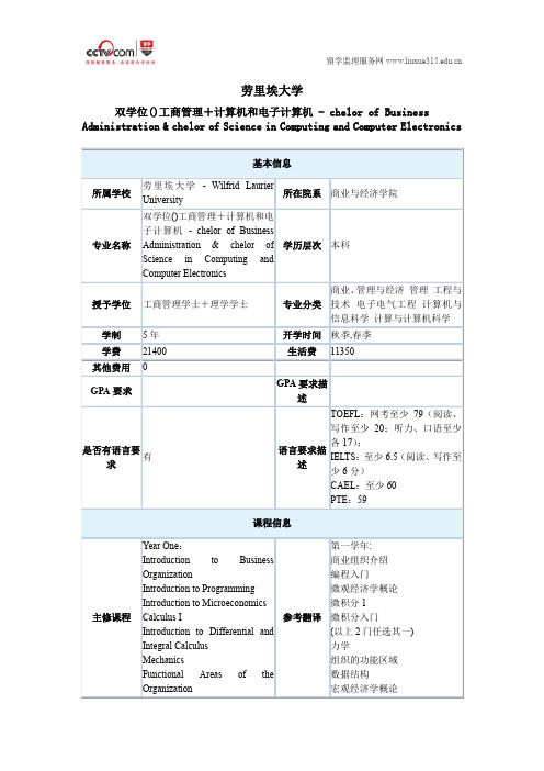 劳里埃大学双学位工商管理+计算机和电子计算机本科