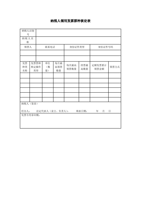 纳税人领用发票票种核定表