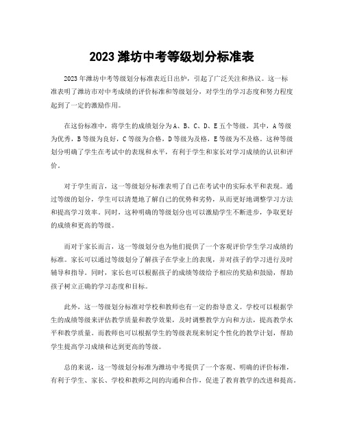 2023潍坊中考等级划分标准表