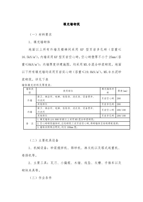 填充墙砌筑施工方案