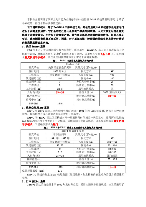 国外相关星载SAR及InSAR卫星的系统参数