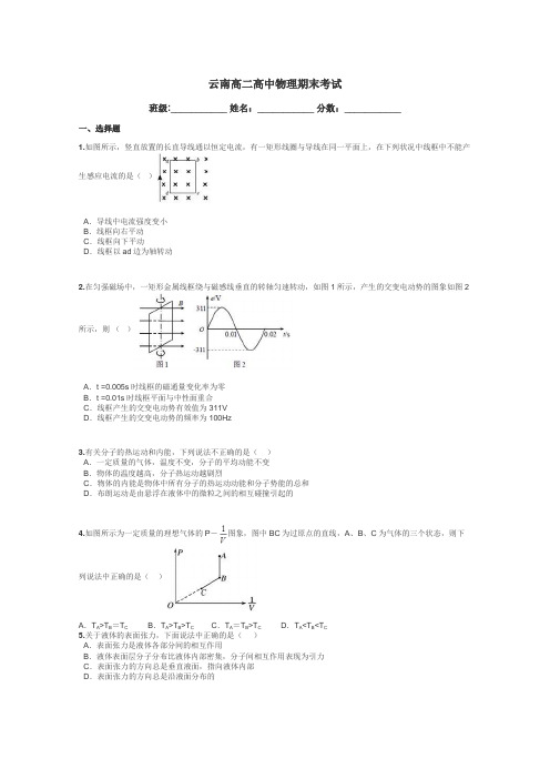 云南高二高中物理期末考试带答案解析