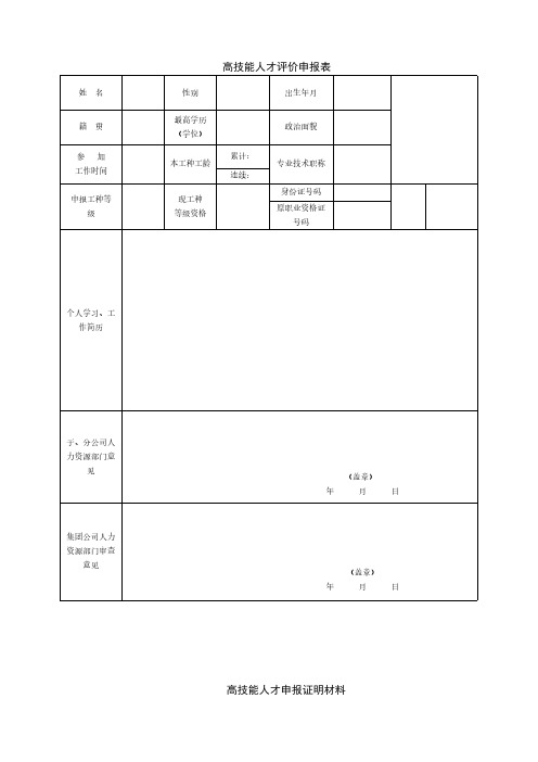 【VIP专享】高技能人才申报表(电子版样本)