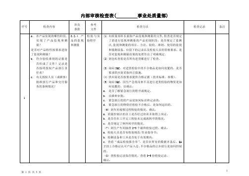 各分厂质量部审核检查表(最终稿)