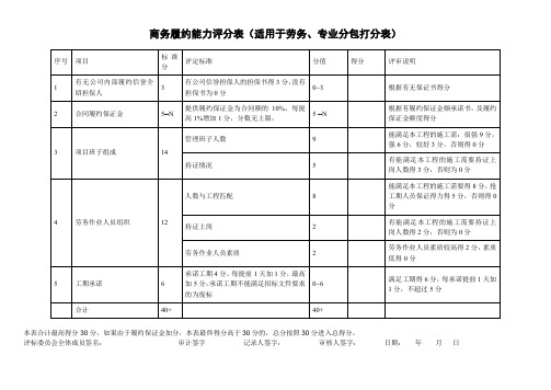 商务履约能力评分表(适用于劳务、专业分包打分表)(2024年)