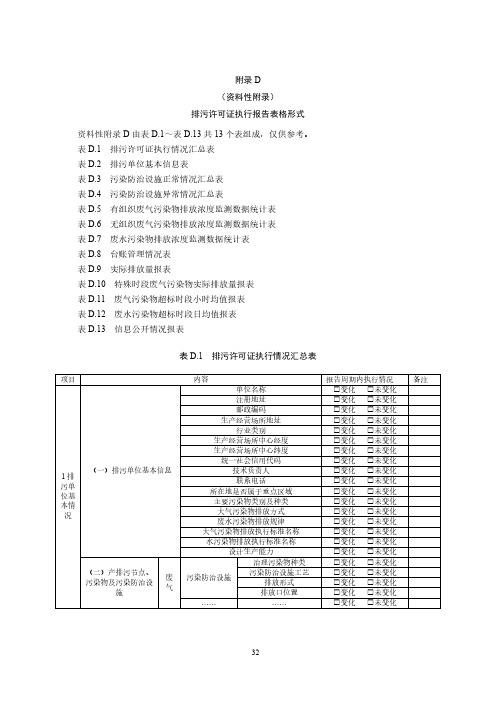 环境卫生管理业-排污许可证执行报告表格形式