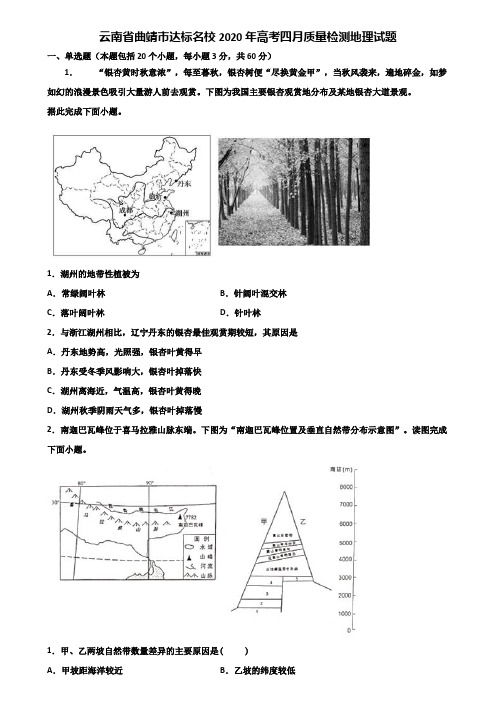 云南省曲靖市达标名校2020年高考四月质量检测地理试题含解析