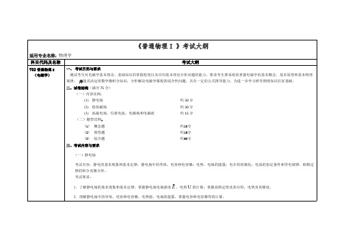 黑龙江科技大学702普通物理I考试大纲(电磁学75分)2021年考研专业课初试大纲