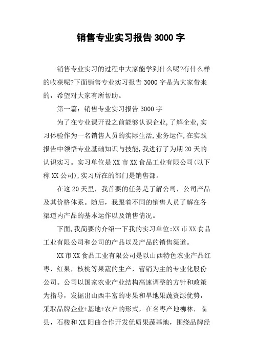 销售专业实习报告3000字