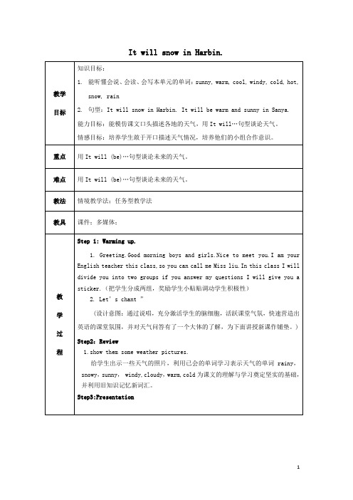 Module2Unit2《ItwillsnowinHarbin》优秀教案