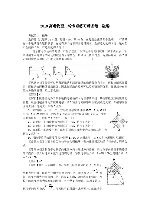 2019高考物理二轮专项练习精品卷--磁场